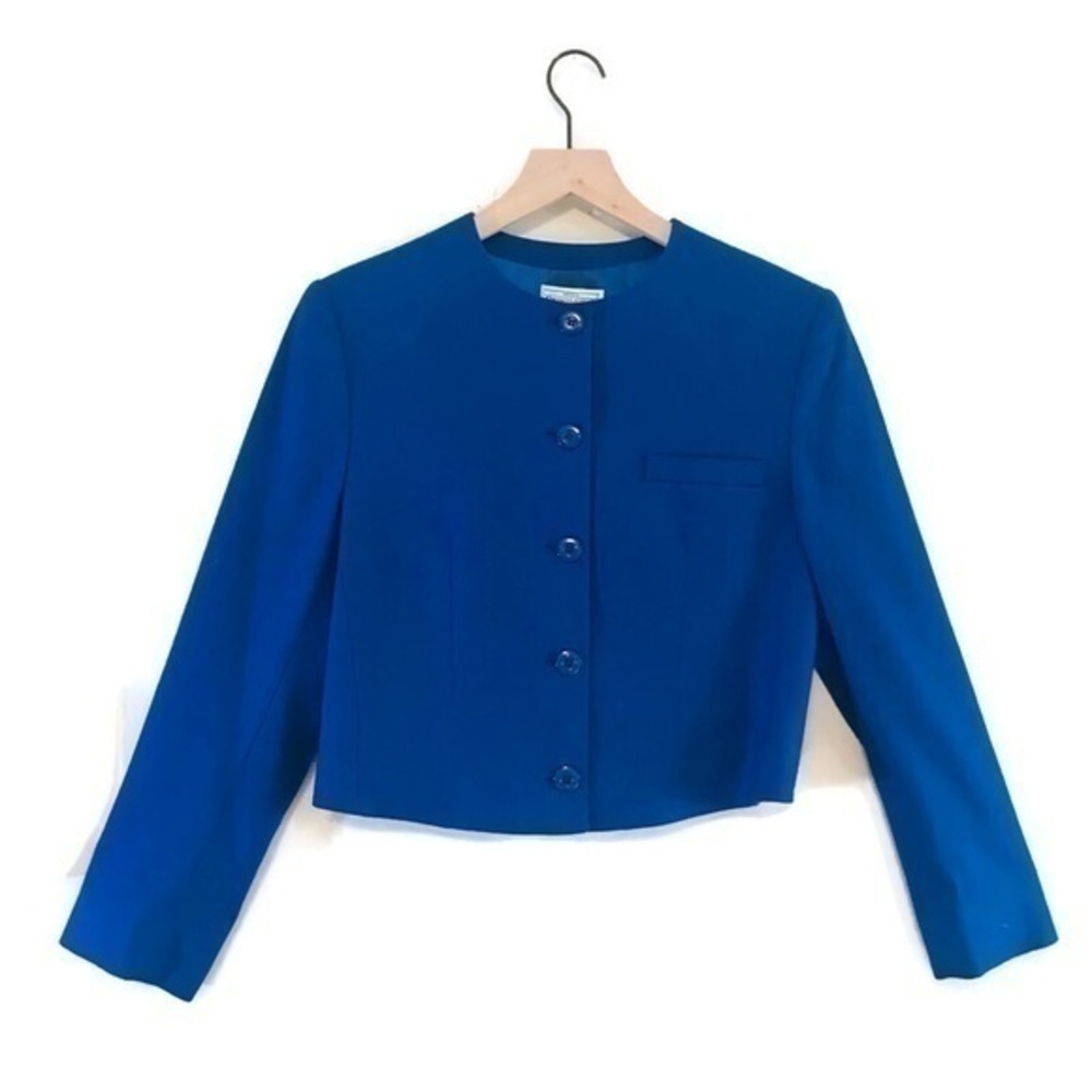 VTG Miss Pendleton Blue Virgin Wool Jacket Crop Button front Blazer size 8